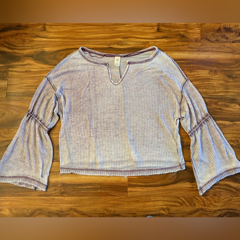 Free People We The Free Women’s Thermal Tee S Soft Maroon Shirt Bell Sleeves